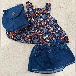 Build A Bear BAB -Blue Denim Jean Skirt & Backpack Accessory  & Teddy Bear Dress